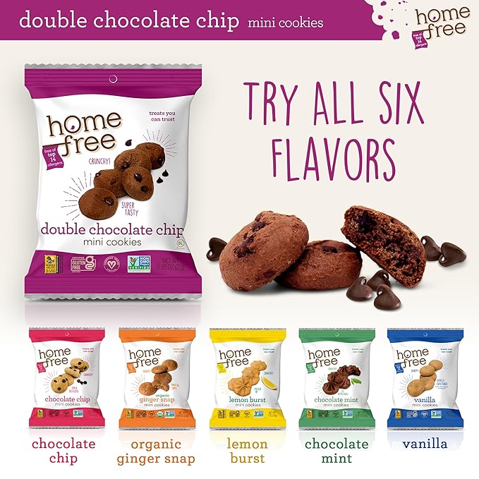 Homefree Treats You Can Trust Gluten Free Mini Cookies, Single Serve, Double Chocolate Chip, 0.95