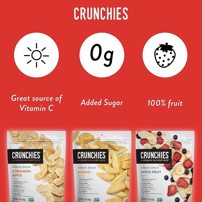 Crunchies Freeze-Dried Fruits, 100% All Natural Crispy Fruit, Non GMO and Kosher, Resealable Freeze