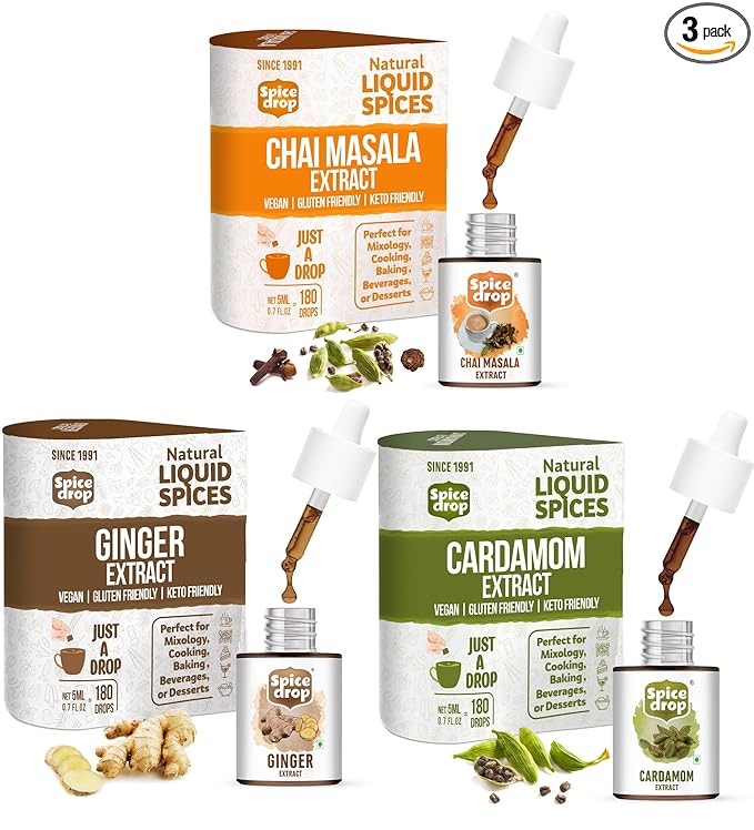 Spice Drop Spicy Tea Combo ( Natural Extract of Ginger , Tea Masala and Cardamom), 5ml (Pack of 3)