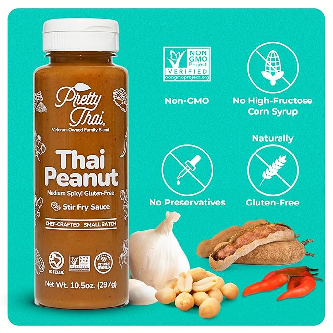 Pretty Thai Peanut Sauce, Gluten Free Certified Non-GMO Vegan Authentic Stir Fry, Dressing, Rice