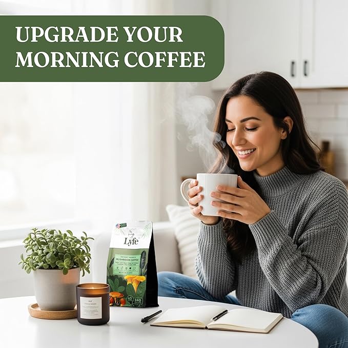 LYFE Organic Instant Mushroom Coffee ??Lion?™s Mane, Chaga, Cordyceps, Turkey Tail | USA Grown