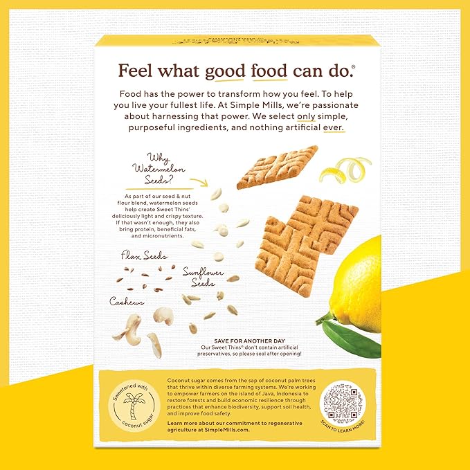 Simple Mills Lemon Seed & Nut Flour Sweet Thins, Paleo Friendly & Delicious Sweet Thin Cookies