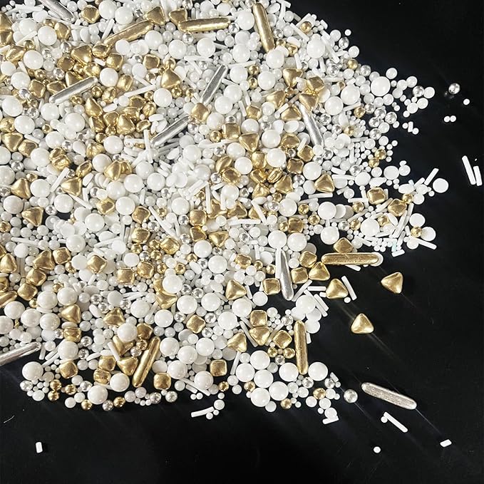 Weraru White Deluxe Gold Sprinkles Candy Mixing Size Baking Edible Cake Decorations Cupcake Toppers