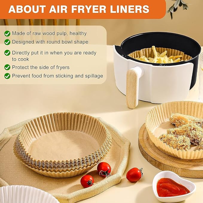 Vailnd 9inch Round Air Fryer Liners Disposable, 125PCS Non-Stick Parchment Paper Liners, Oil