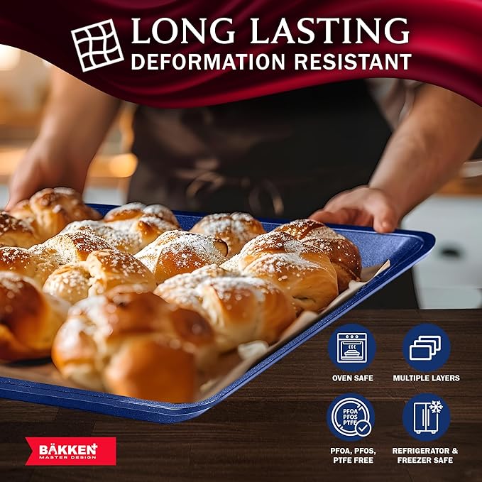 BAKKEN Kitchen Baking Pans - Nonstick Blue Coating, 13.58’’ × 9.65’’ Commercial Grade Carbon Steel