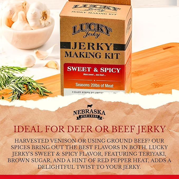 Lucky Jerky Sweet & Spicy DIY Jerky Seasoning Kit - Seasons 20lbs of Meat | Easy-to-Use Kit for