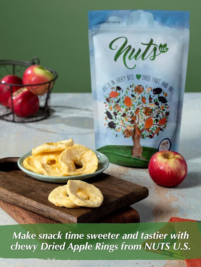 NUTS U.S. - Dried Apple Rings | No Added Sugar | No Artificial Color | Chewy Texture | NON-GMO |