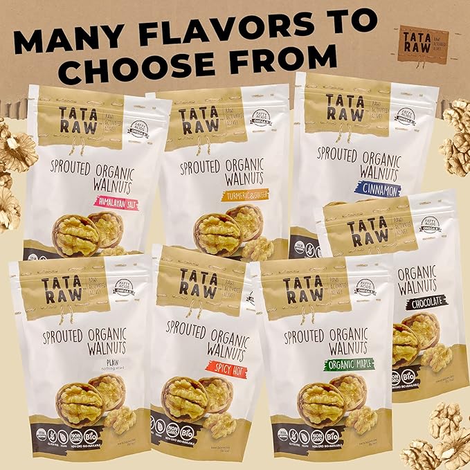 TATA RAW - Sprouted Organic Walnuts - PLAIN. Nothing added -1 lb. Soaked & Air dried SUPER QUALITY.