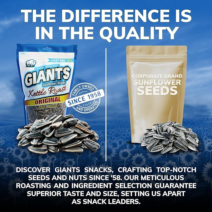 GIANTS Kettle Roast Sweet & Salty Sunflower Seeds - Sunflower Seeds Bulk, Sunflower Seed Snack to