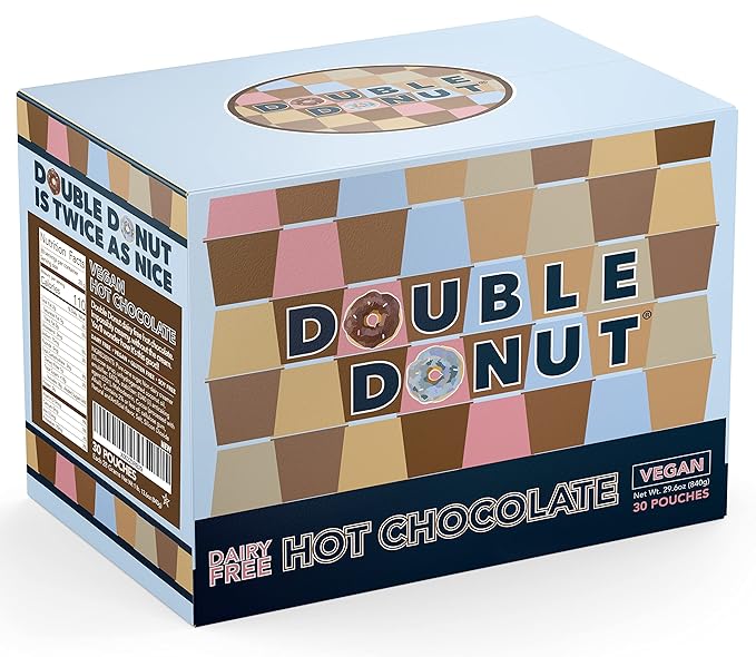 Double Donut Dairy Free Hot Chocolate Mix, Non Dairy Instant Vegan Hot Chocolate Packets, 30 Count