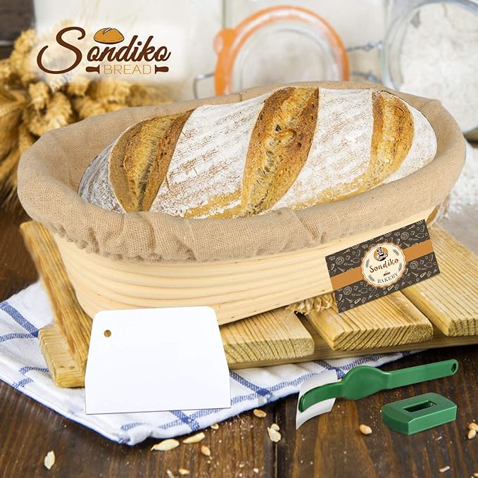 Sondiko Oval Sourdough Proofing Basket 2 Pack, Handmade Sourdough Bread Baking Supplies, Banneton