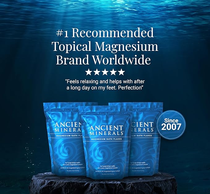 Ancient Minerals Magnesium Bath Flakes - Bathing Alternative to Epsom Salt - Soak in Natural Salts