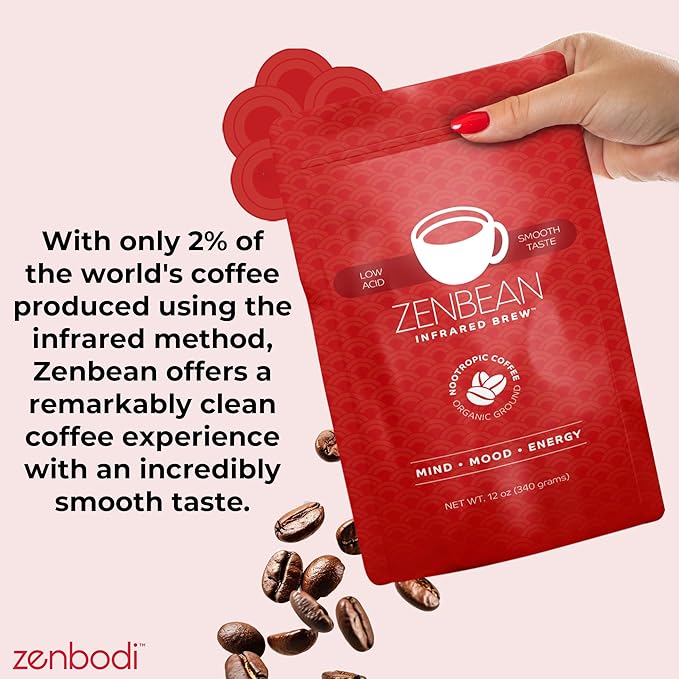 Zenbean Infrared Brew Medium Grind Low Acid Coffee - Nootropic Coffee with Rhodiola Rosea and