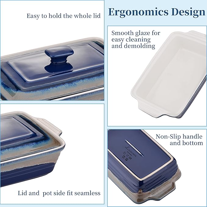 LOVECASA 4.5 Quart Ceramic Casserole Dish with Lid, 9x13 Baking Dish for Oven, Lasagna Pan Deep