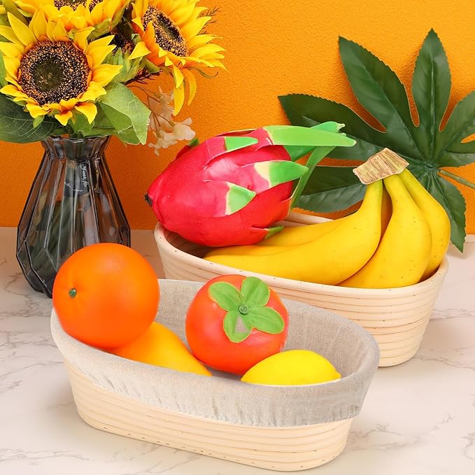 Gejoy 12 Set Bread Proofing Baskets Oval Shaped Banneton Dough Proofing Bowls Kit with Cloth Liner