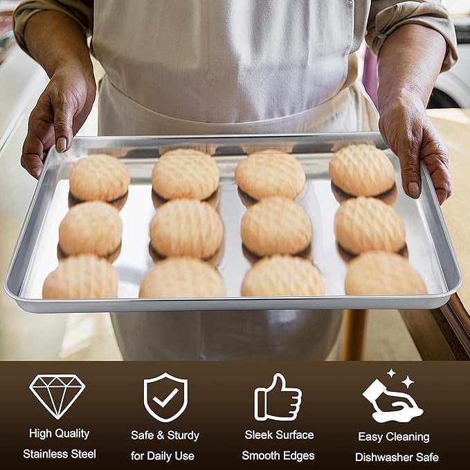 Homikit Baking Cookie Sheet Set of 2, Stainless Steel Cooking Sheets Pan Tray for Oven, 20 x 14