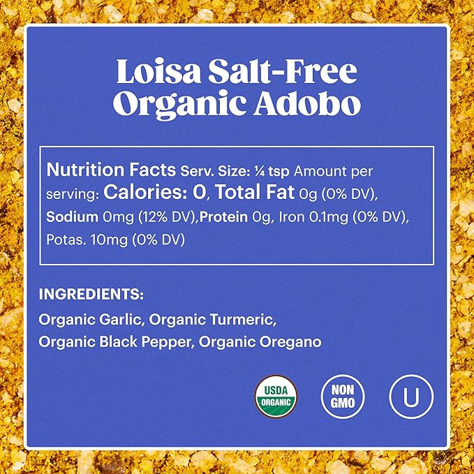 Loisa SALT-FREE Adobo Seasoning, USDA Organic, Non-GMO, No-MSG, No Preservatives, No Artificial
