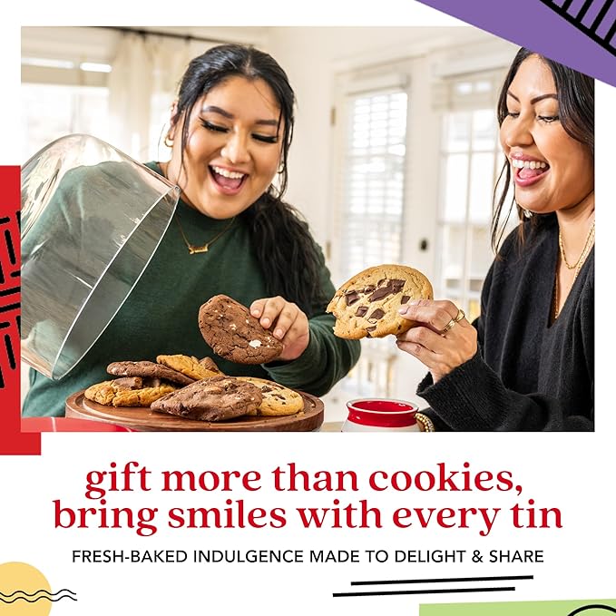 David's Cookies Assorted Fresh Baked Decadent Cookie Gift Tin – 2lb Basket with 8 Jumbo Cookies
