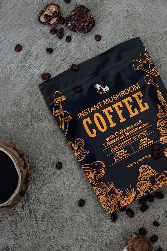 Immunity Boost Organic Mushroom Instant Coffee - 135g, 15 Servings Pouch - Healthy Coffee