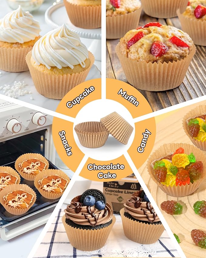 100pcs Jumbo Cupcake Liners for Baking, Natural Jumbo Muffin Liners, Unbleached, Greaseproof