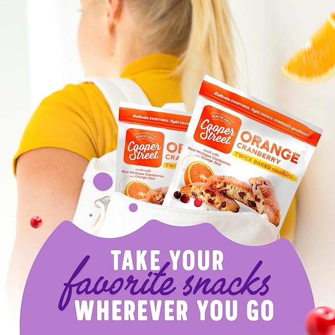 Cooper Street Italian Biscotti Cookies, Orange Cranberry Flavor, 1.25oz, 24 Pack, Peanut & Dairy