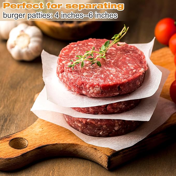 Hamburger Patty Paper, AIMEIKI 300Pcs 6x6 Inch Parchment Paper Sheets for Burger Press, Non Stick