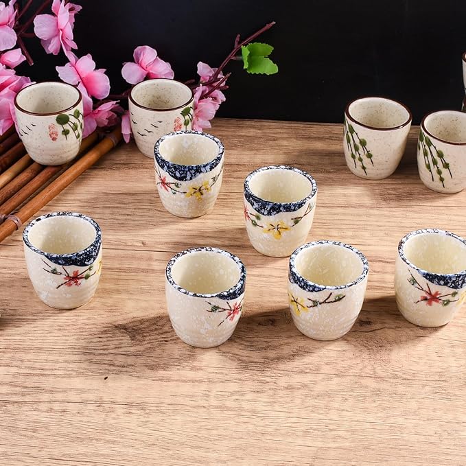 Porcelain Sake Cups, Set of 6 Wine Cups for Japanese Wine