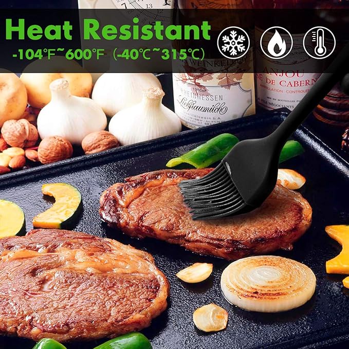 HOTEC 600℉ Heat Resistasnt Basting Brushes, BPA Free Silicone Pastry Brush, Spread Oil Butter Sauce