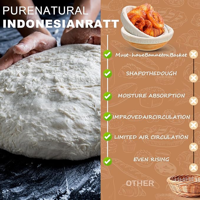 Gejoy Banneton Bread Proofing Basket Set of 8, Round Sourdough Bread Baking Bowl Kit with Cloth