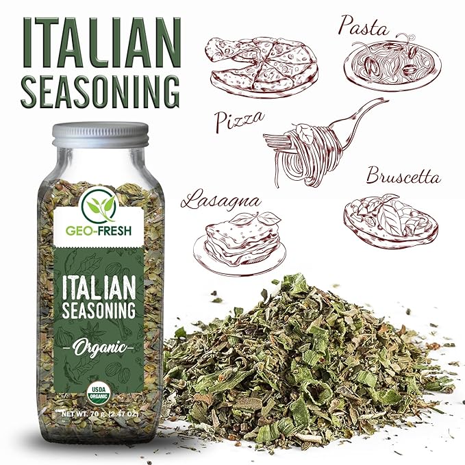 Geo-Fresh Organic Italian Seasoning, 2.47 oz (70g), Non-GMO, Kosher, 100% Organic Herbs, Basil