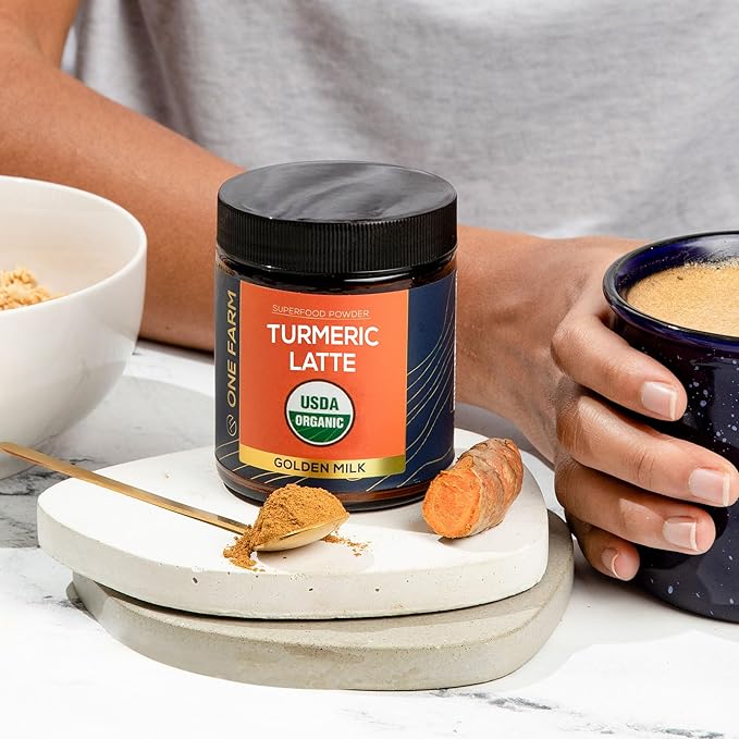 Turmeric Latte Powder - USDA Organic >5% Curcuminoid Turmeric, Lions Mane, Ashwagandha, Ginger