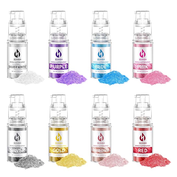 Edible Glitter Spray - 8 Colors Herbeklab Cake Glitter Spray Food Grade Metallic Shimmer Powder