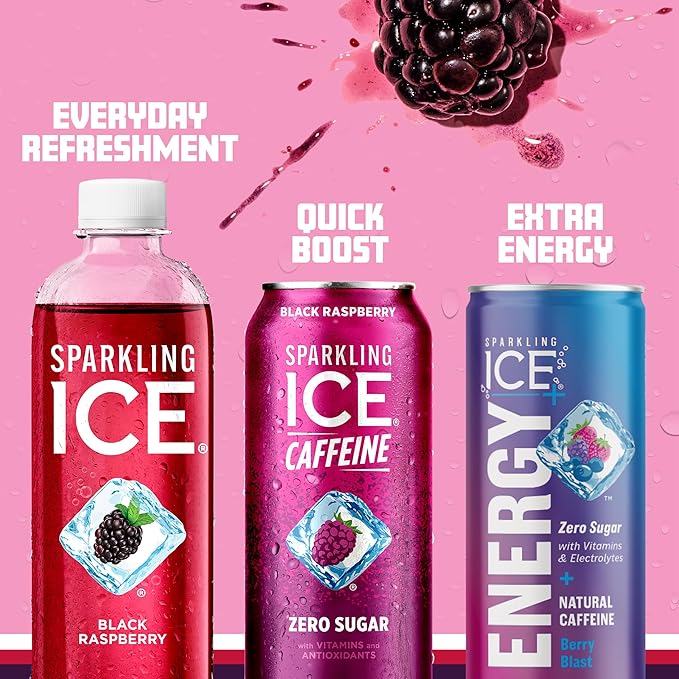 Sparkling Ice Caffeine Black Raspberry Sparkling Water with Caffeine, Zero Sugar, with Antioxidants