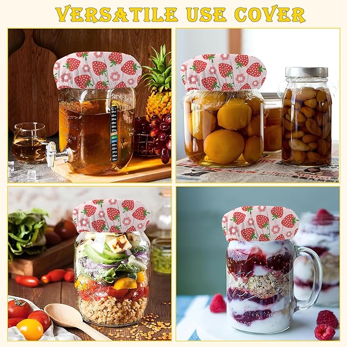 Cloth Covers for Sourdough Starter Jars, Red Strawberry Flower Heat Preservation to Increase