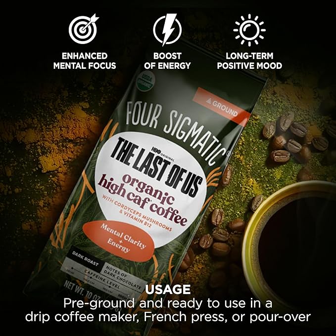 Four Sigmatic The Last of Us High Caffeine Cordyceps Coffee | Organic Dark Roast Extra Strong