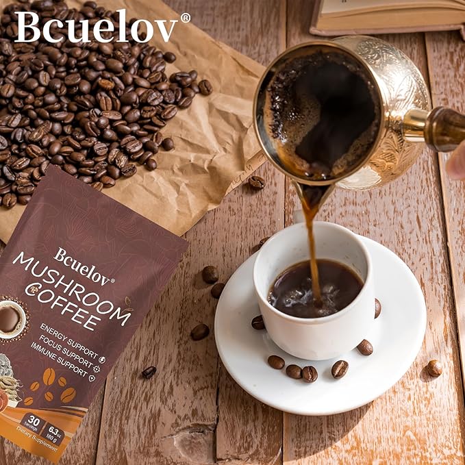 2 Bag Mushroom Coffee, Instant Coffee with 6 Adaptogenic Mushrooms (Lion?™s Mane, Cordyceps