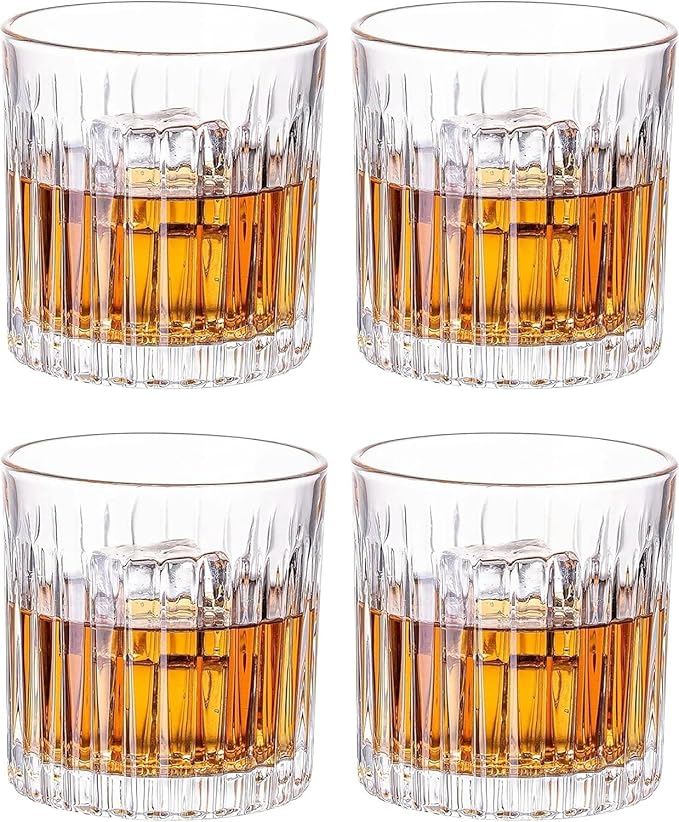 Whiskey Glasses Set of 4,Lead-Free Crystal Old Fashioned Glass,300ml Rocks Glass Tumblers for
