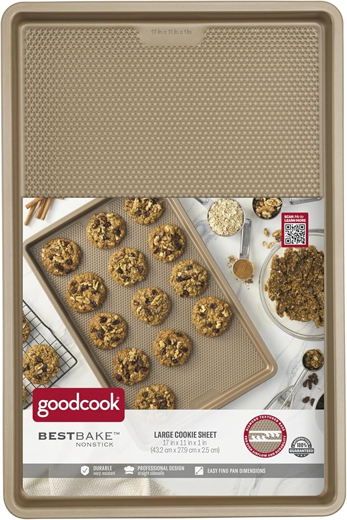 GoodCook BestBake Nonstick Textured Carbon Steel Cookie Sheet, 11" x 17", Large Baking Sheet, Even