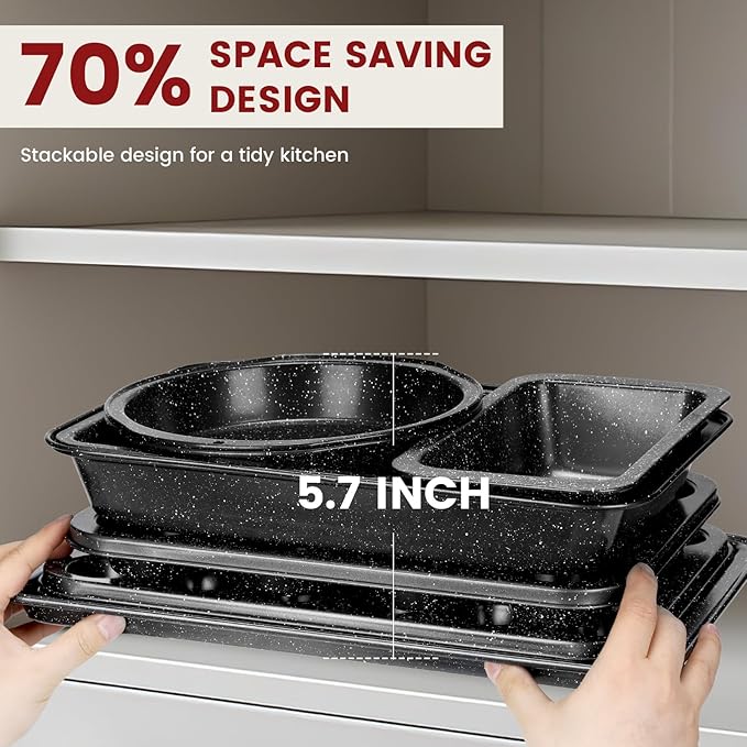 10-Piece Baking Pans Set, Bakeware Sets Nonstick, Baking Set for Oven Cooking, Stackable Carbon