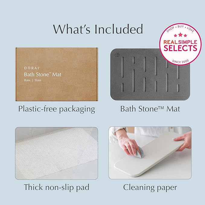Dorai Home Bath Stone Mat 23.6"x15.4" (2-Pack) – Quick-Dry, Non-Slip Diatomite Stone Bath Mat, Rain