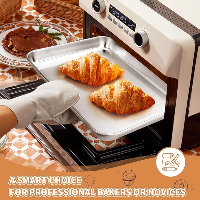 Stainless Steel Baking Sheet Set of 2, Deedro Cookie Sheet Metal Baking Pan Oven Tray, Non Toxic &