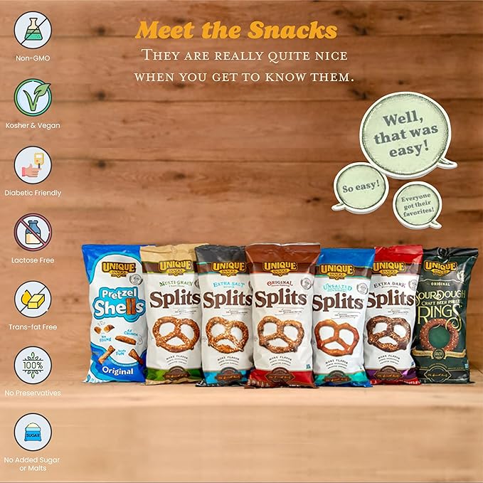 Unique Snacks Sprouted Pretzel Shells, Delicious Homestyle Baked Snack Bag, Vegan, OU Kosher, and