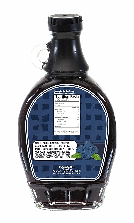Green Jay Gourmet Blueberry Syrup - 3 Ingredient Premium Breakfast Syrup with Fresh Blueberries