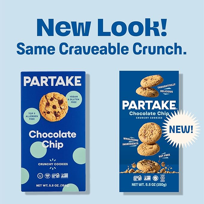 Partake Gluten Free Crunchy Chocolate Chip Cookies - Vegan - Free From the Top 9 Allergens