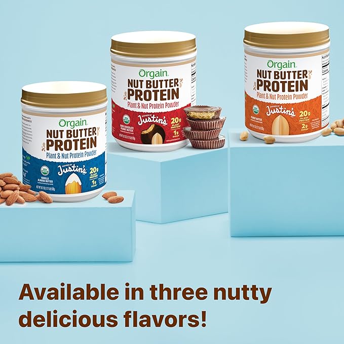 Orgain X Justin's ì§?Organic Vegan Nut Butter Protein Powder, Vanilla Almond Butter- 20g Plant