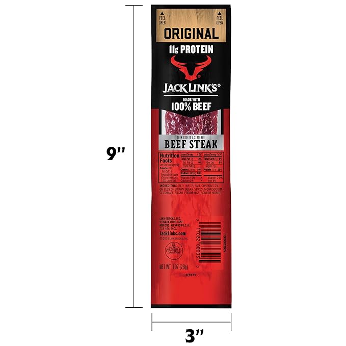 Jack Link's Beef Steak, Original - Protein Snacks, Meat Snack with 12g of Protein, Made with 100%