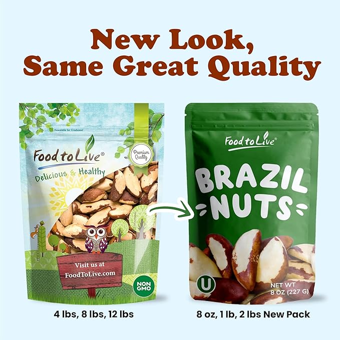 Food to Live - Brazil Nuts, 1 Pound Non-GMO Verified, Raw, Whole, No Shell, Unsalted, Kosher