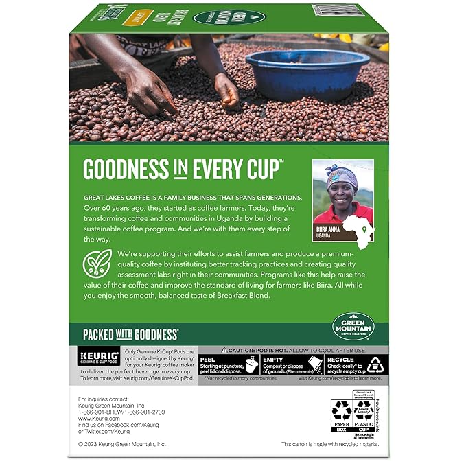 Green Mountain Coffee Roasters Breakfast Blend Single-Serve Keurig K-Cup Pods, Light Roast Coffee, 96 Count