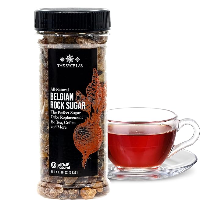 The Spice Lab Belgian Rock Sugar – Authentic Beet Sugar Crystals – Amber Sweetener For Tea & Coffee