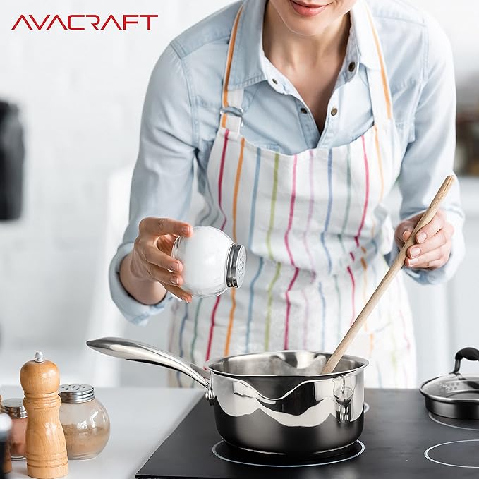 AVACRAFT Multipurpose Sauce Pan/Pot, Stainless Steel with Glass Strainer Lid, Two Side Spouts for